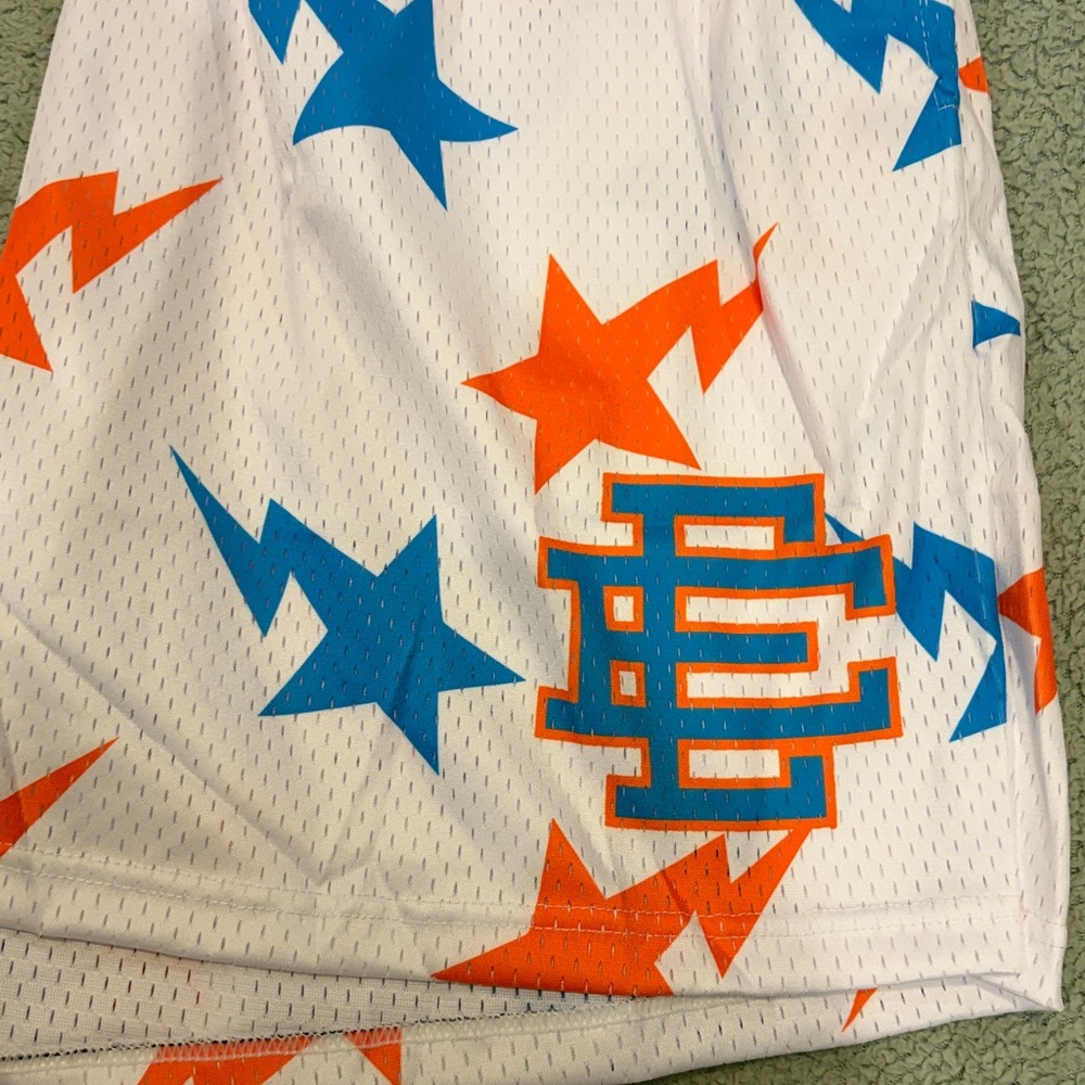 NEW Eric Emanuel x Bape Men’s 1:1 White Mesh Athletic Shorts sz Medium - Picture 6 of 7